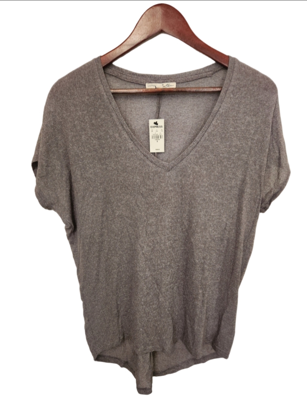 Express V-Neck Short Sleeve Tee, Size S, Grey